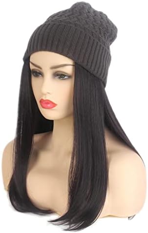 Modna europska i američka ženska kapa za kosu _ crna pletena kapa perika duga ravna crna perika šešir