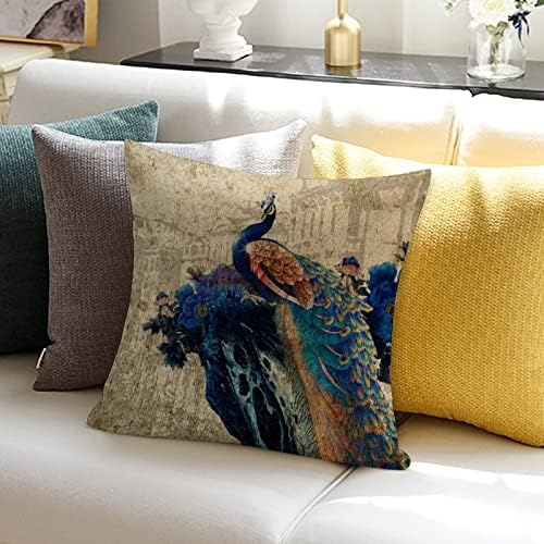 Rustikalni ljubičasti teal paun s cvjetovima bacajte jastuk pokrov akvarel pauna dekor jastuk jastuk jastuk poklopca ukrasna jastuka