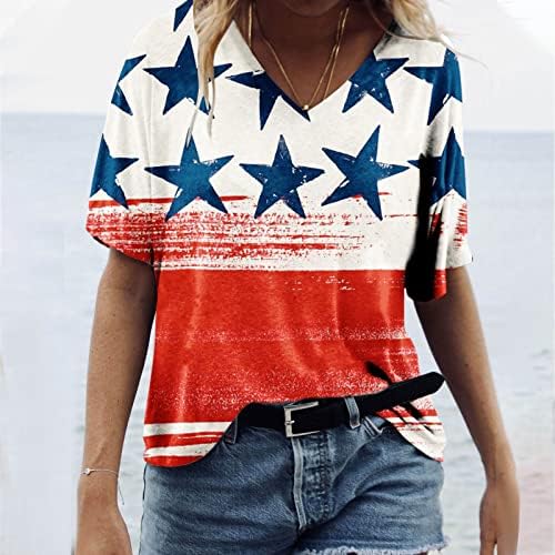4. srpnja vrhovi za žene 2023. Ljetne modne patriotske majice Američka falg kratka rukava V vrat praznična bluza