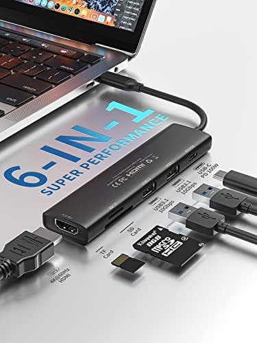 USB hub C, Многопортовый USB adapter C Hub 6 u 1 s HDMI 4K @ 60 Hz, snaga 100 W, prijenos podataka putem USB 3.1, čitač kartica TF/SD,