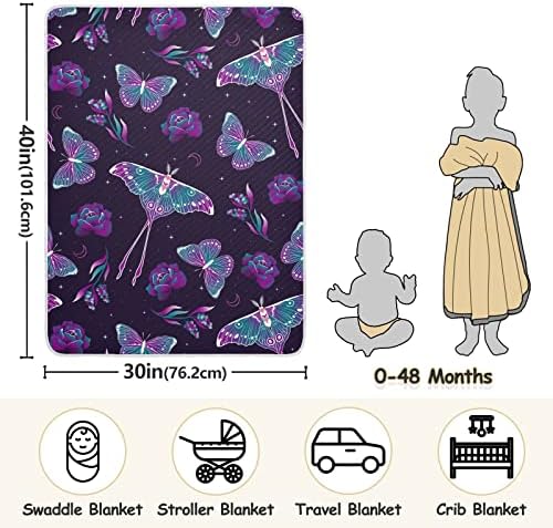 Swaddle pokrivač Elegantno leptirsko biljke pamučno pokrivač za novorođenčad, primanje pokrivača, lagana mekana pokrivača za krevetić,