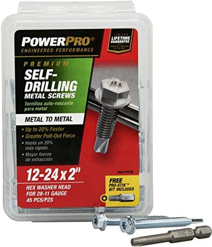 PowerPro Premium samo-bušenje metalnih vijaka, čelični čelik s cink, šesterokutni vijci za perilice metala do metala, srebro, 12 x