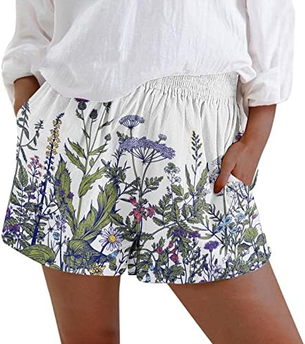 Ženske ležerne kratke hlače ljetne kratke hlače s džepovima leptir tiskani elastični salon struka kratke hlače u teretani kratke hlače