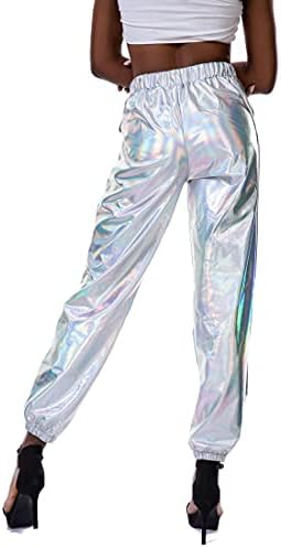 Ženske svjetlucave metalne hlače iz 70-ih i 80-ih godina holografske Trenirke za disko kostim vanzemaljske svemirske kaubojke za Noć