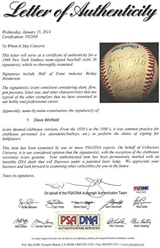 1988. Yankeesov tim 26x potpisao bejzbol PSA/DNA Loa Rickey Henderson Don Mattingly - Autografirani bejzbol