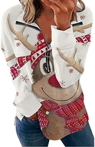 Božićni zip up dukserica za žene iskričave vrhove smiješne slatke grafičke tiskane bluze modno casual labave majice