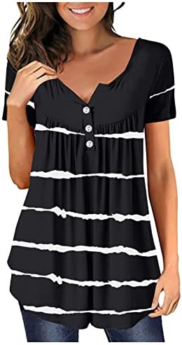 LCEPCY Women 2023 Ljetne košulje Henley Shoated Striped Gumb Up Tunic TOPS CASPLATNE majice bluze s kratkim rukavima