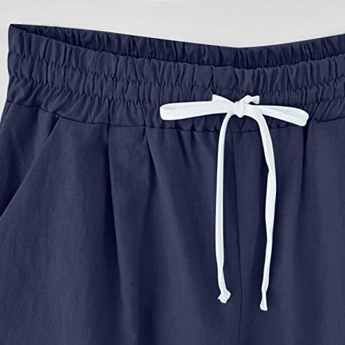 Kratke hlače maslačka za žene pamučne lanene elastične struke Bermudske kratke hlače s džepovima 2023 Ljetni povremeni trendi