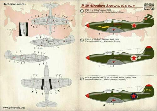 Skala ispisa 72-333-1/72 P-39 Aircobra Aces iz Drugog svjetskog rata, mokri naljepnica