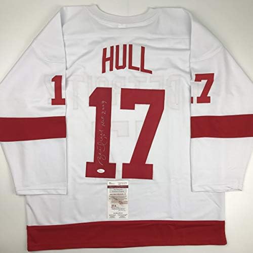 Autografirani/potpisani Brett Hull Hof 2009 Detroit White Hockey Jersey JSA CoA