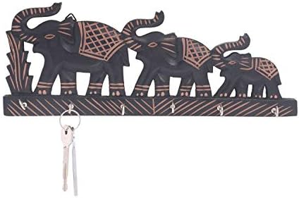 IndiaBigshop ručno izrađeni držač drvenih ključeva s 3 slonova zida i 6 ključnih kuka za organiziranje - 13,5 inča