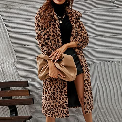Sunaei leopard print Prušnik nadmašuje - Womens Fleece Otvoreni prednji kaput Predimenzionirana duga jakna casual Pocket Cardigan Top