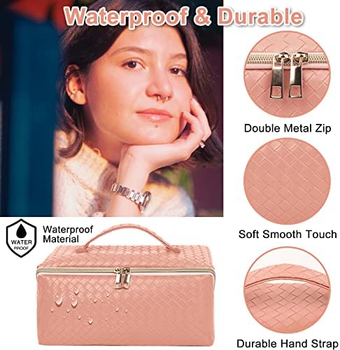 Iqimott kozmetička vreća za torba za šminkanje za žene, veliki kapacitet PU kože vodootporni organizator za patentni zatvarač s ručicom,