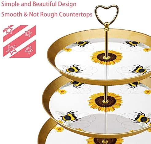 LLNSUPPLY BEE i Suncokret 3 -sloj plastični plastični stalak za posluživanje - Zlatni elegantni ukrasni desertni kolač za tortu za