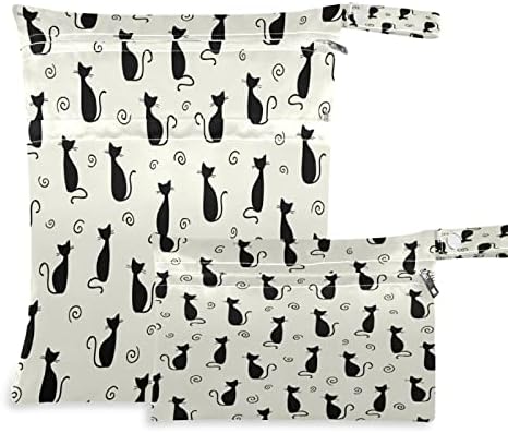 Xigua Crna mačka sjena Silueta Vodootporna mokra vrećica za dječju tkaninu za pranje pelena za pranje mokre suhe vrećice s 2 džepa
