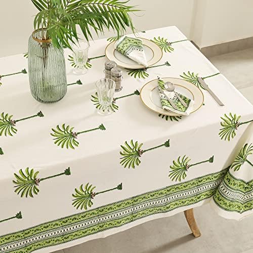 Labhanshi Green Palm Print Tablecloth, Dekoracija za odmor za odmor stola, Boho Holiday Farmhouse stolnjak, anokhi stolnjak, stol od