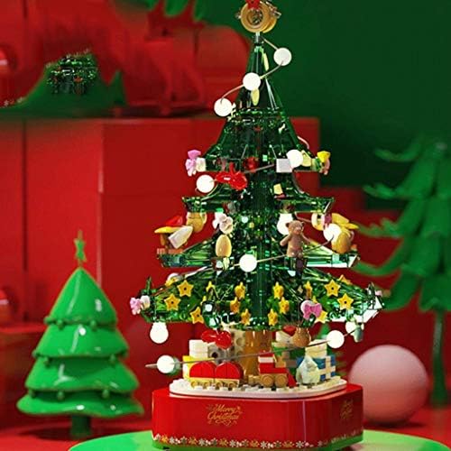 Tfiiexfl rotirajuće božićno drvce Music Box sastavljeni građevinski blokovi božićni božićni ukras poklon glazba kutija