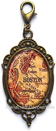 HandcraftDecorations Karta Boston Jastoga kopče Old Map of Boston Zipper Povucite antiknu kartu nakita Boston, Boston Svakodnevni patentni