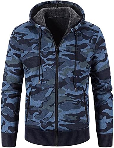 Xiaxogool kardigan džemper za muškarce, muški puni zip print kardigan hoodie fleece obložen dugim rukavima vitki fit zimski kaput