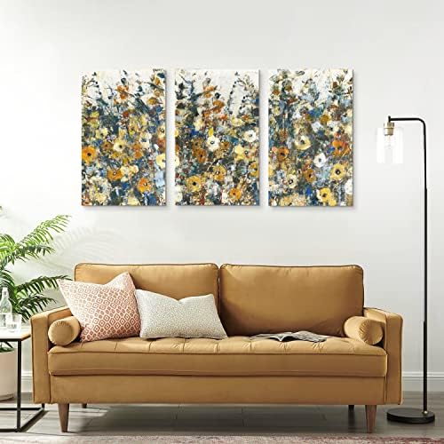 Yuegit cvjetni zid Slike za zidne ukrase za dnevnu sobu, 3 ploče uokvirene platno zid art žute cvjetne slike za zidni dekor kućnog