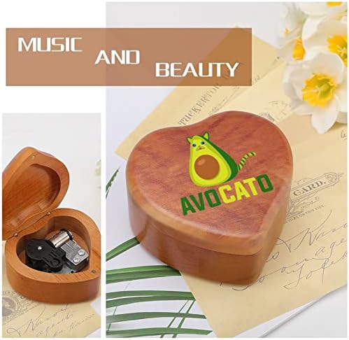 Smiješno drvena glazbena kutija za avokado Windup Srce u obliku tiskanih glazbenih kutija za rođendan za Valentinovo godišnjicu