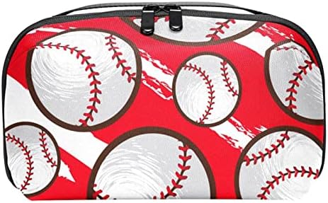 Ženska i djevojačka Sportska kozmetička torba s uzorkom bejzbola na crveno-bijeloj pozadini prostrana Kozmetička torbica, torbica,
