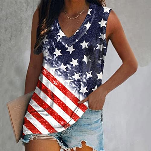 Comigeewa američka zastava zvjezdani tisak vrhova za dame bez rukava za plivanje dekolte prugaste vrhove majice tinejdžer 7a