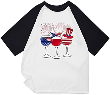 Majica s zastavom Dana neovisnosti, široki Okrugli vrat s ramenima, majica kratkih rukava, Ženska majica dugih rukava