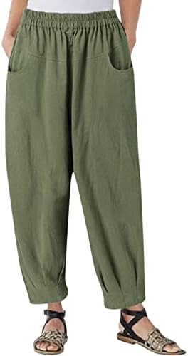 Ljetne Ležerne Ženske pamučne i lanene hlače širokog kroja, široke hlače visokog struka, duge hlače s džepovima, udobno dno