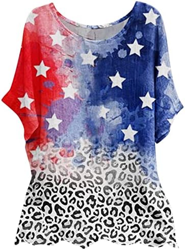 Majice 4. srpnja košulje za žene s američkom zastavom ljetne Ležerne košulje s okruglim vratom kratkih rukava udobne majice sa zvjezdanim