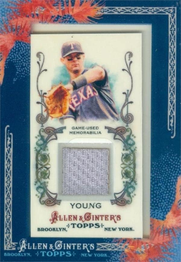 Michael Young Player nosio Jersey Patch Baseball Card 2011 Topps Allen & Ginters agrmy - MLB igra korištena dresova