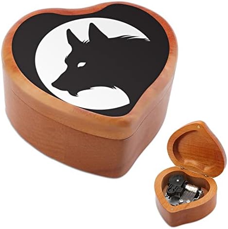 Silueta vuka Vintage Wooden Wortwork Musical Box Glazbena kutija u obliku srca za u obliku srca za ljubavnice obiteljske prijatelje