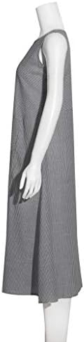 Haljina za žene, jflyou jednostavni stil casual prugasta haljina bez rukava Posada lanena džep dugačka haljina