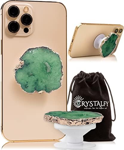 Crystalfy Green Druzy Quartz Sirovi s otvorima Crystal Telefon Grip & Telefon Stand: Autentični prirodni gornji dio dragulja