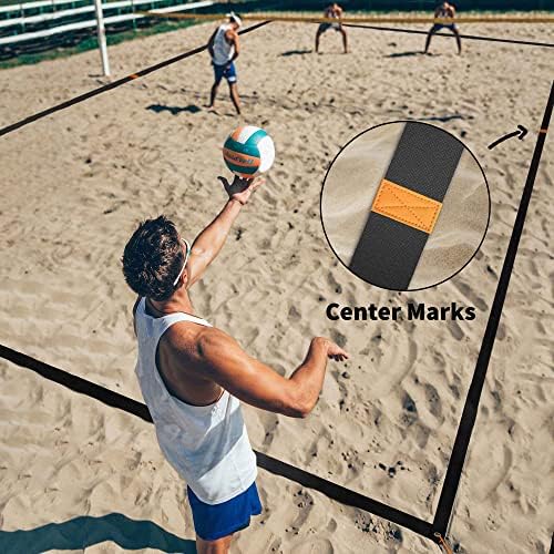 Linije za odbojku na pijesku za pijesak-Prijenosne 2-inčne linije za igru na otvorenom + sidra za pijesak i mrežasta vreća. Dimenzije