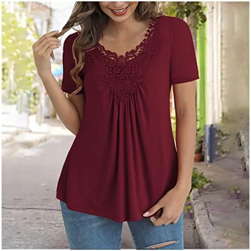 Ženske ljetne majice kratkih rukava, čipkasta heklana tunika s izrezom u obliku slova u, vrhovi, ležerna bluza, vrhovi Plus veličine