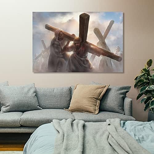 Isus nosi svoj križni kršćanski umjetnički plakati kršćanski plakat religiozna umjetnost uskrsni prolaz platno tiskanje zidne umjetnosti