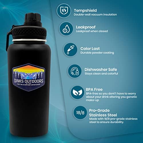 Dinks Sportska boca s vodom od 32 oz, boce s vodom za ponovnu upotrebu propusnog termosa - nehrđajući čelik dvostruki zidni vakuum
