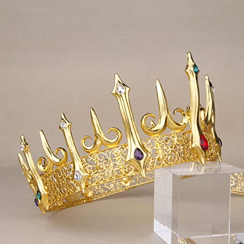 Voflerove krune za muškarce, kostim Zlatnog kralja, kraljevski srednjovjekovni metalni Topper za torte, kristalna tijara za muškarce,