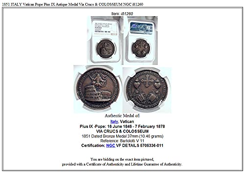 1851. IT 1851 Italija Vatikana Pope Pius IX Antička medalja putem denominacije_in_description Dobar NGC