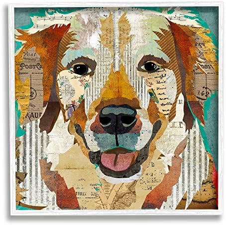 Stupell Industries slojeviti portret psa životinja Ephemera patchwork kolaž uokviren zidna umjetnost, dizajn traci anderson