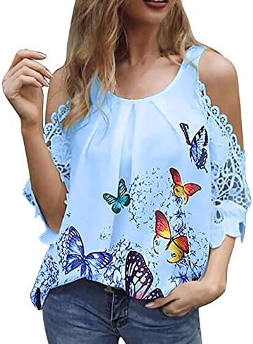 Ženska hladna majica na ramenu Bluza Pola rukava okrugli vrat leptir tiskar ljetna meka bluza plus size casual vrhovi