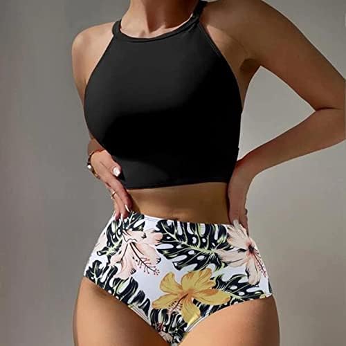 LCEPCY Ženski cvjetni tiskani bikini sets dvodijelni kontrola trbuha s visokim strukom kupaći kostimi s kupaćim kostima kupaćim kostimima