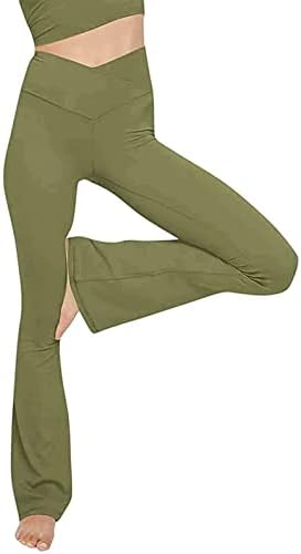 Ženske bootleg joga hlače visokog struka v crossover flare trening hlače solidne rastezljive joga gamaše povremene trenirke