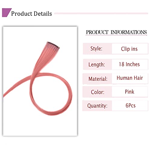 Ukosnica za kosu u boji, prirodna ljudska kosa 18 inča, ružičaste ukosnice za kosu, duge ravne istaknute ekstenzije za kosu za