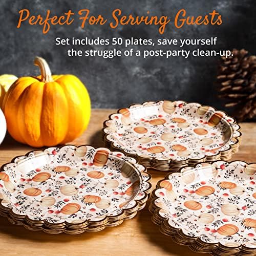 Confettiville papirnate ploče zahvalnosti, 50-brojevi dekorativni tanjuri za posluživanje za jednokratnu upotrebu, vrhnje, rub zlatne