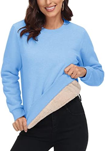 MagComsen ženske šerpa obložene dukseve casual crewneck pulover pulover zima topli debeli vrhovi dugih rukava