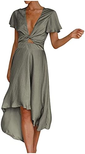 Seksi casual haljina s izrezom u obliku slova u, jednobojna ženska modna haljina s pupkom, nepravilna ženska slip haljina