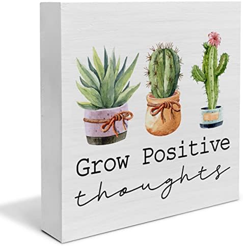 Country Grow Pozitivne misli Drvena kutija Dekor Dekor Znak biljke Ljubitelji Kaktus drvena kutija Blok znak ljeto rustikalni ukras
