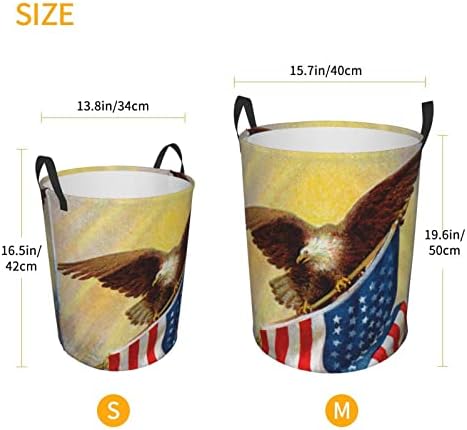 Američka umjetnička okrugla košara za rublje s orlom na zastavi SAD-a, velika košara za odlaganje odjeće od oksfordske tkanine za kućnu